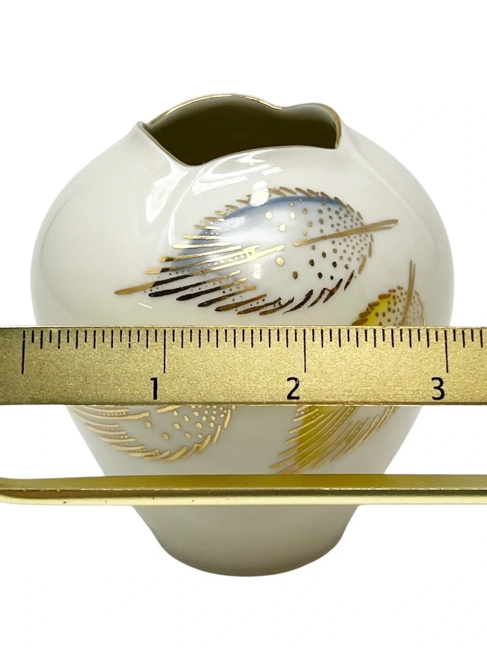 Vintage Midcentury Modern Porcelain Vase by Schwarzenhammer Feathers Cream Gold